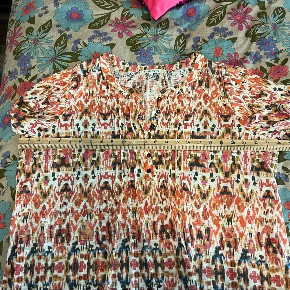 Rose & Olive rust green multi print  Flutter Sleeve plus 1x tunic top loose fit - Picture 8 of 9